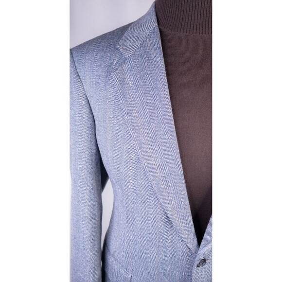 Evan Picone Blue Herringbone Wool Blend Two Button Two Piece Suit Size: 42R - Picture 5 of 14